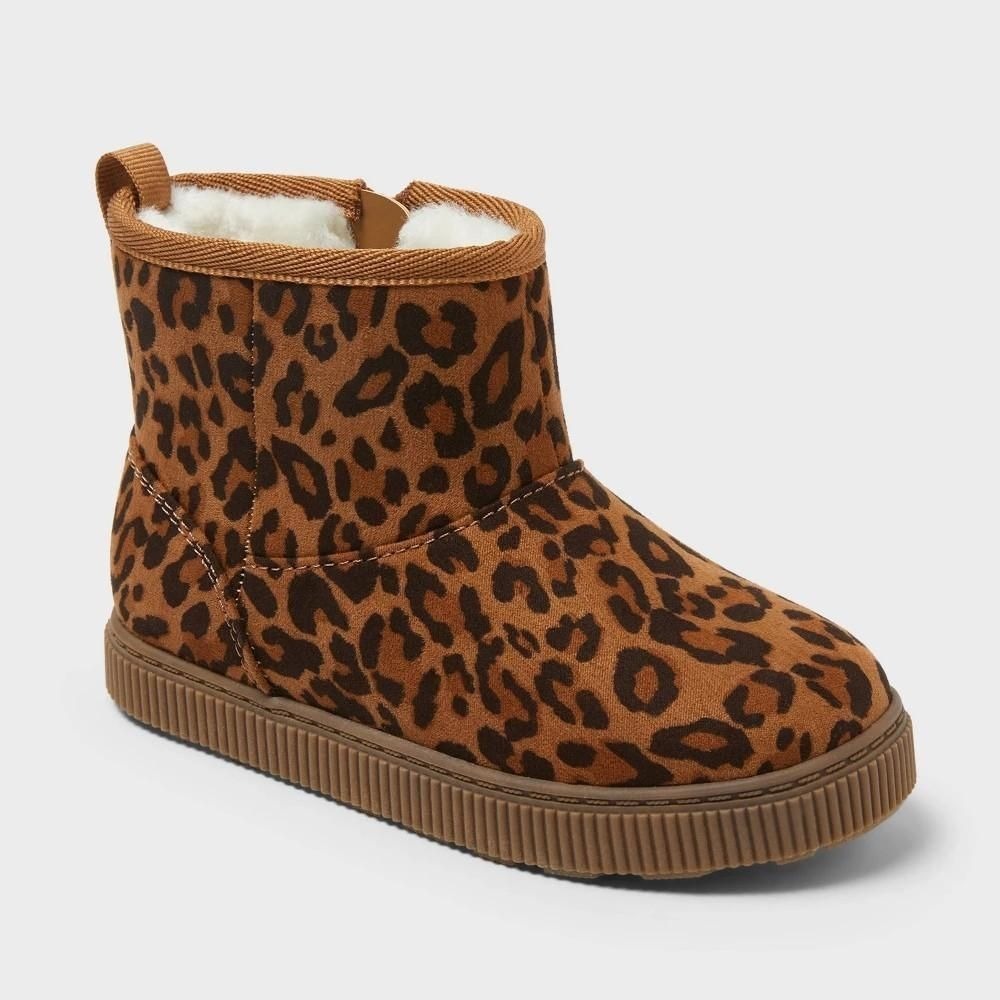 6T Cat & Jack Arlo Toddler Girls Booties Brown Leopard Print Ankle Boots